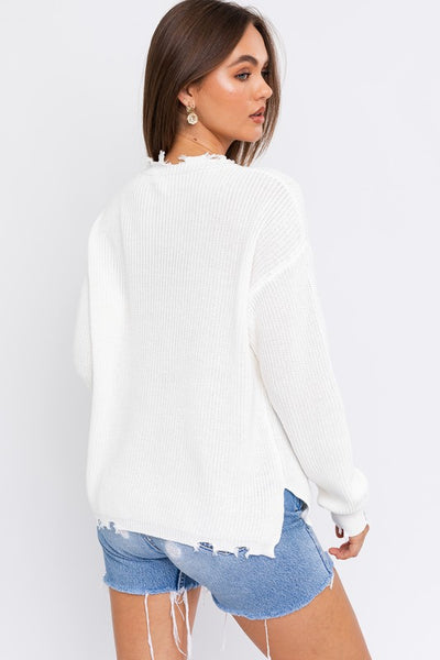 Distressed white sweater best sale