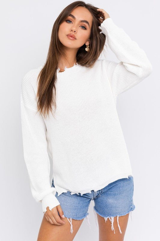 White Distressed Sweater