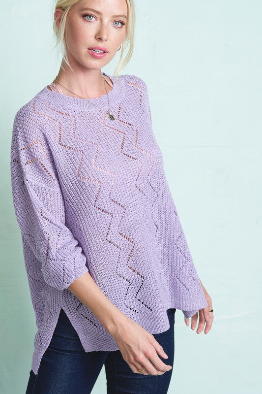 Jenna Zigzag Stitch Lavender Sweater