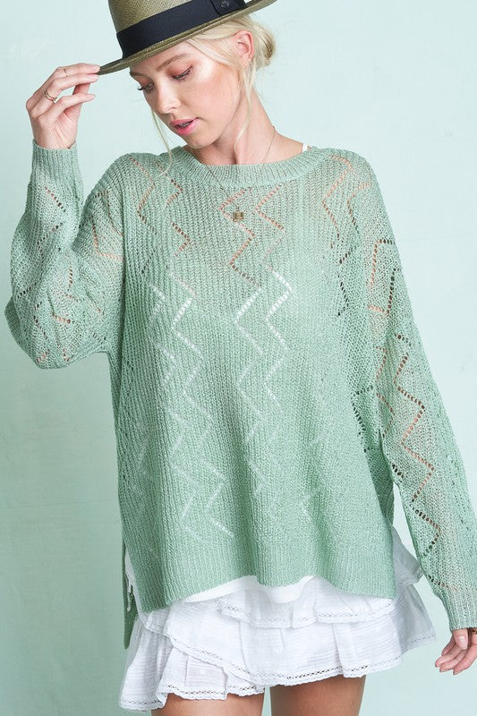 Jenna Zigzag Stitch Sage Sweater