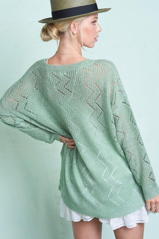 Jenna Zigzag Stitch Sage Sweater