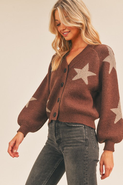 Star Print Cardigan Sweater